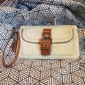 Coach white leather wristlet